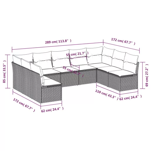 9 részes szürke polyrattan kerti ülőgarnitúra párnákkal