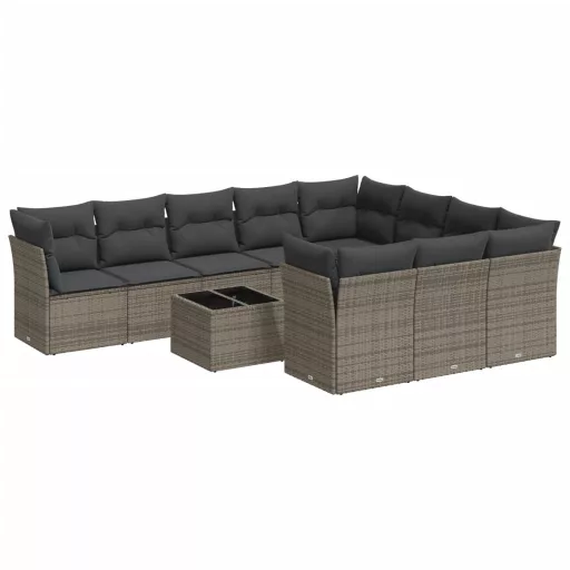 11 részes szürke polyrattan kerti ülőgarnitúra párnákkal