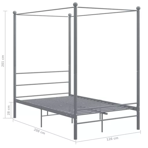 Szürke fém baldachinos ágykeret 120 x 200 cm