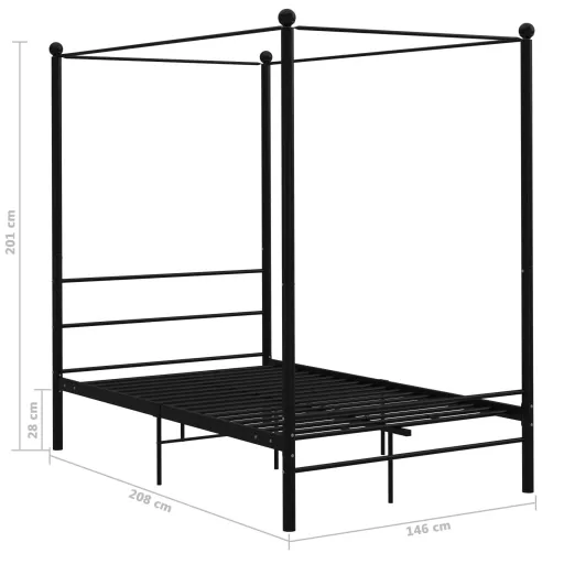 Fekete fém baldachinos ágykeret 140 x 200 cm