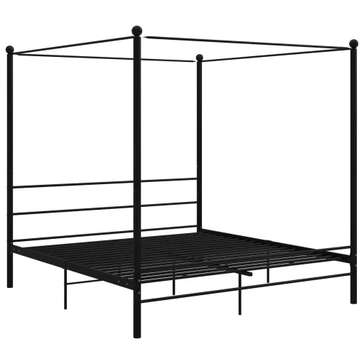 Fekete fém baldachinos ágykeret 200 x 200 cm