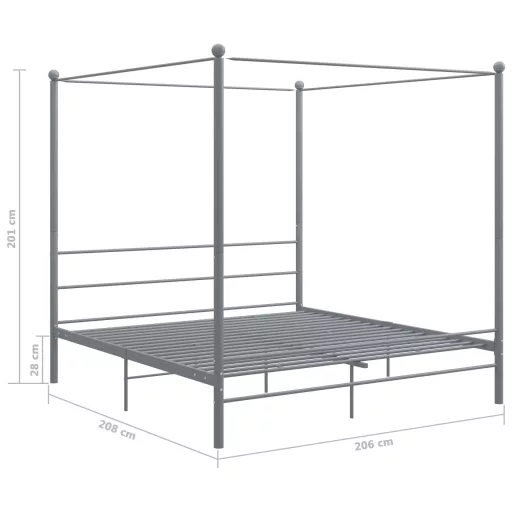 Szürke fém baldachinos ágykeret 200 x 200 cm