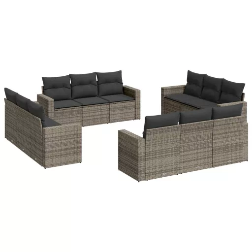 12 részes szürke polyrattan kerti ülőgarnitúra párnákkal