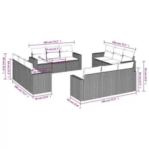 12 részes szürke polyrattan kerti ülőgarnitúra párnákkal