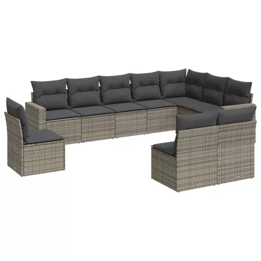 10 részes szürke polyrattan kerti ülőgarnitúra párnákkal