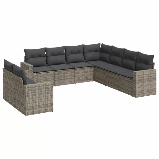 9 részes szürke polyrattan kerti ülőgarnitúra párnákkal