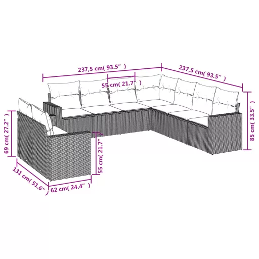9 részes szürke polyrattan kerti ülőgarnitúra párnákkal