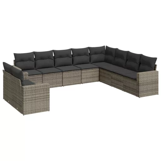 10 részes szürke polyrattan kerti ülőgarnitúra párnákkal