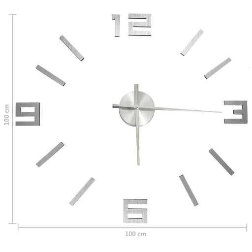 Ezüstszínű modern 3D falióra 100 cm XXL