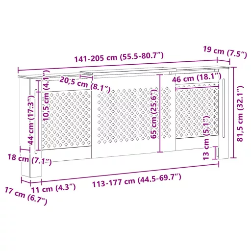 Fekete MDF radiátorburkolat 205 cm