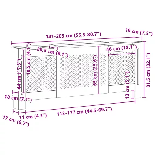 Szürke MDF radiátorburkolat 205 cm