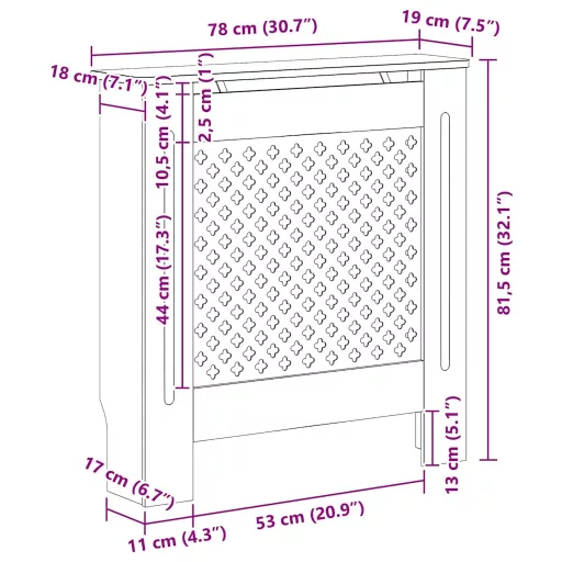 Fekete MDF radiátorburkolat 78 cm