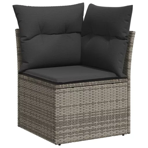 10 részes szürke polyrattan kerti ülőgarnitúra párnákkal