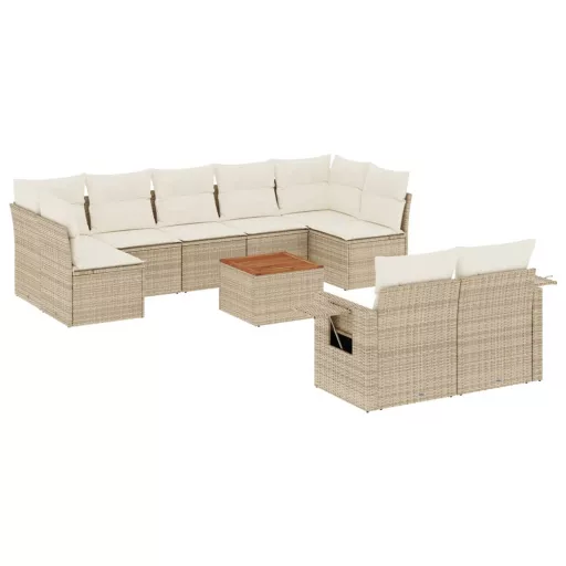 10 részes bézs polyrattan kerti ülőgarnitúra párnával