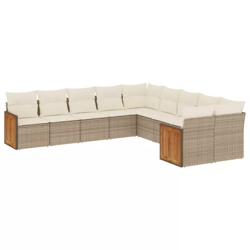 10 részes bézs polyrattan kerti ülőgarnitúra párnával