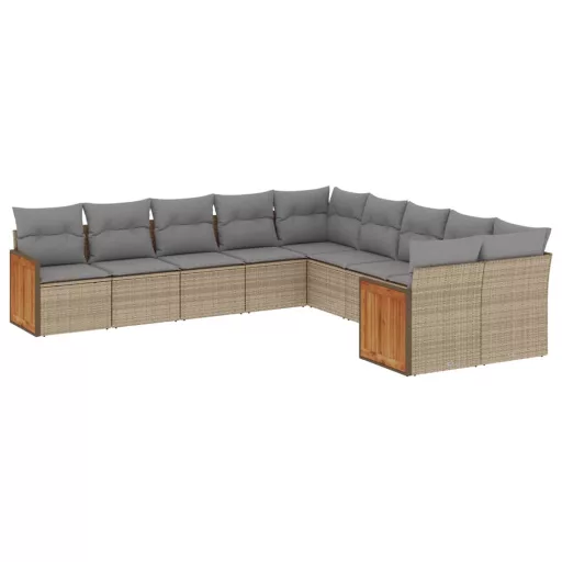 10 részes bézs polyrattan kerti ülőgarnitúra párnával