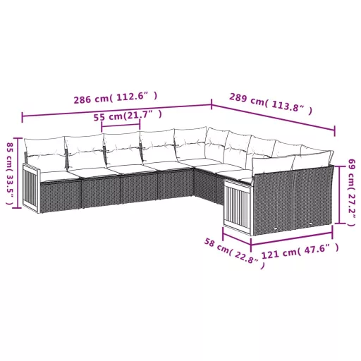 10 részes szürke polyrattan kerti ülőgarnitúra párnákkal
