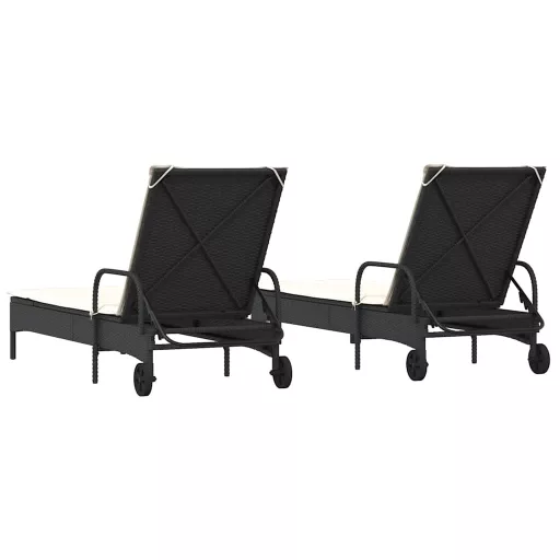 2 db fekete polyrattan napozóágy párnával