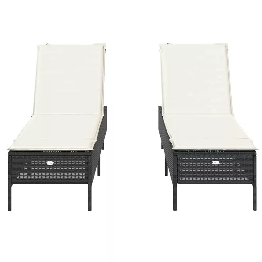 2 db fekete polyrattan napozóágy párnával