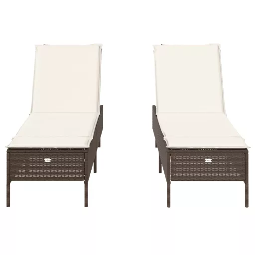 2 db barna polyrattan napozóágy párnával