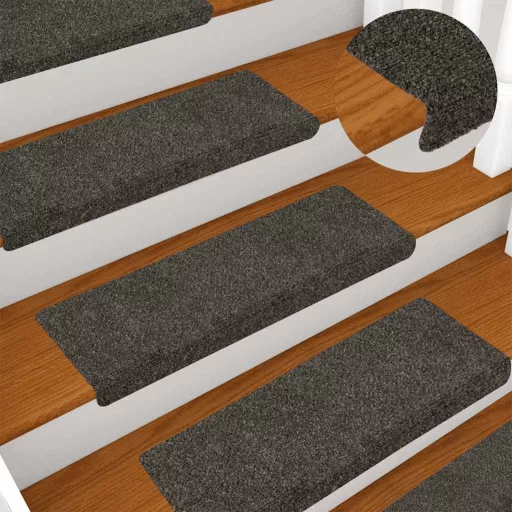 15 db öntapadós lépcsőszőnyeg 65 x 21 x 4 cm antracit téglalap alakú széllel