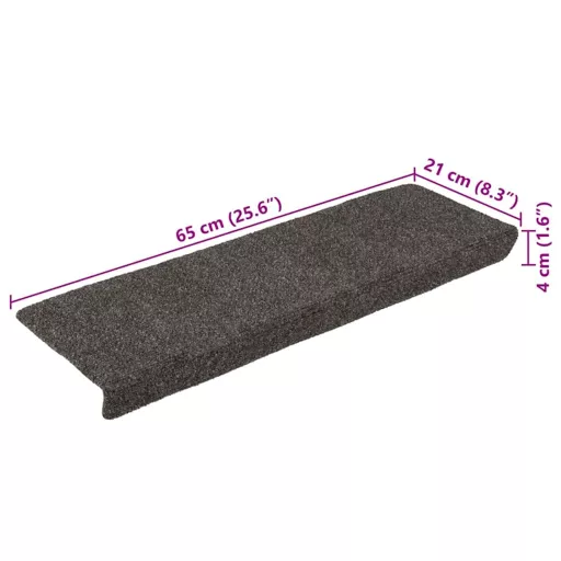 15 db öntapadós lépcsőszőnyeg 65 x 21 x 4 cm antracit téglalap alakú széllel