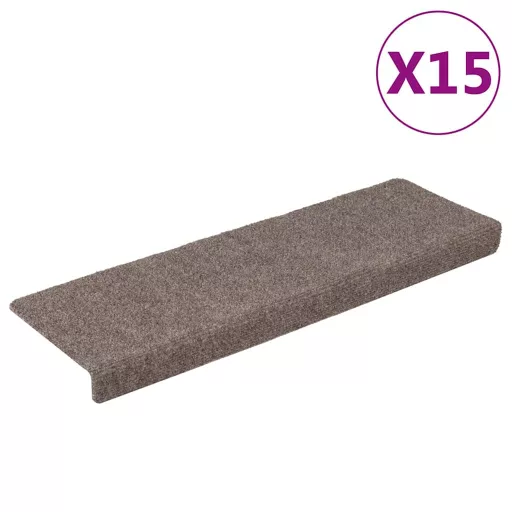 15 db öntapadós lépcsőszőnyeg, 65 x 21 x 4 cm, bézs, téglalap alakú széllel