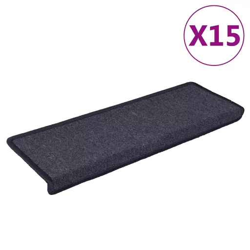 15 db sötétszürke és kék lépcsőszőnyeg, téglalap alakú széllel, 65 x 21 x 4 cm
