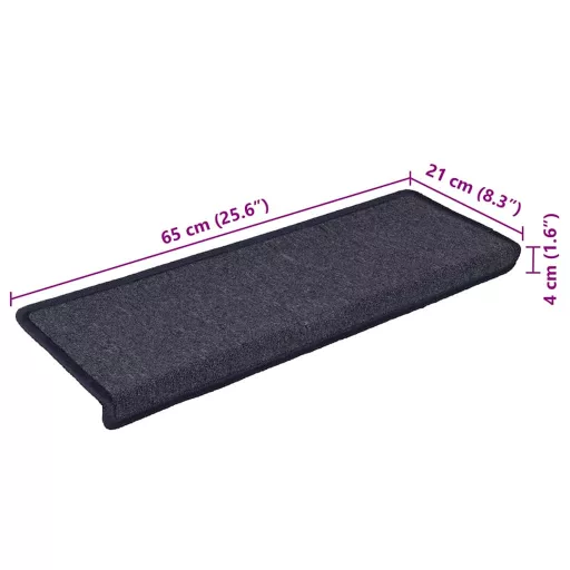 15 db sötétszürke és kék lépcsőszőnyeg, téglalap alakú széllel, 65 x 21 x 4 cm
