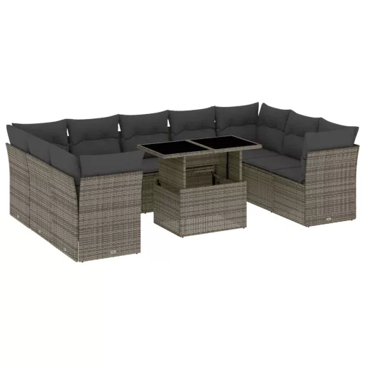 10 részes szürke polyrattan kerti ülőgarnitúra párnákkal