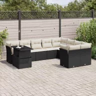   10 részes fekete polyrattan kerti ülőgarnitúra párnákkal