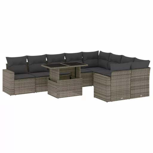 10 részes szürke polyrattan kerti ülőgarnitúra párnákkal