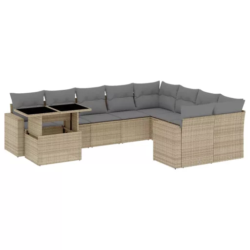 10 részes bézs polyrattan kerti ülőgarnitúra párnával