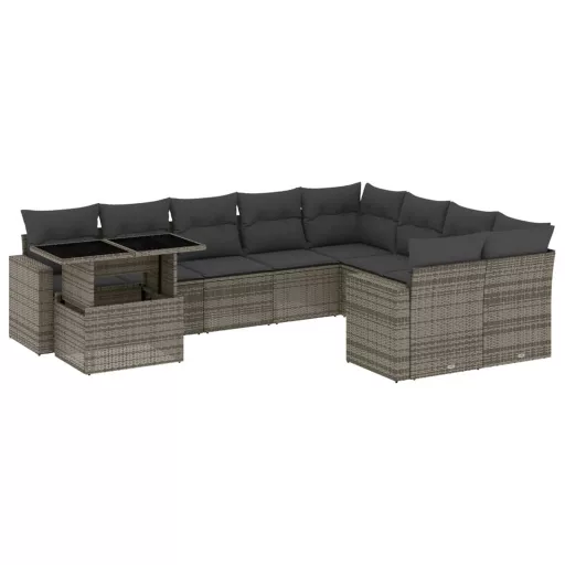 10 részes szürke polyrattan kerti ülőgarnitúra párnákkal