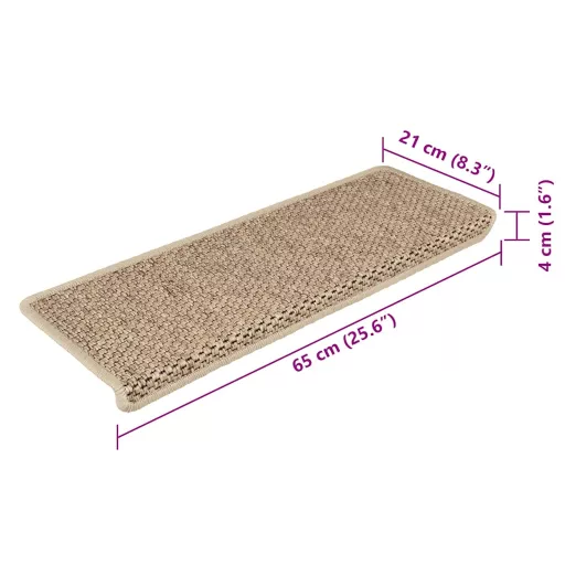 15 db szizál hatású homokszínű öntapadó lépcsőszőnyeg 65x21x4cm