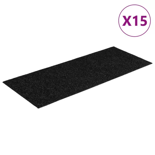 Öntapadós lépcsőszőnyegek 15 db 60 x 25 cm fekete téglalap alakú