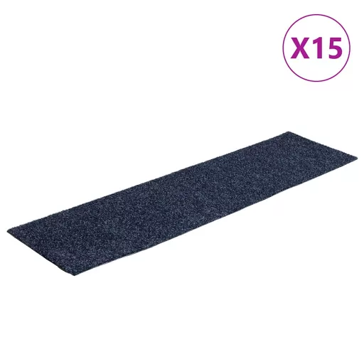 15 db öntapadós lépcsőszőnyeg, 76 x 20 cm, szürke-kék, téglalap alakú