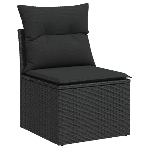 10 részes fekete polyrattan kerti ülőgarnitúra párnákkal