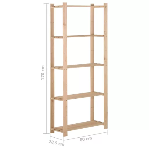 5 szintes tömör fenyőfa tárolóállvány 80 x 28,5 x 170 cm
