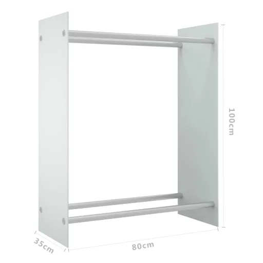 Fehér edzett üveg tűzifatároló 80 x 35 x 100 cm