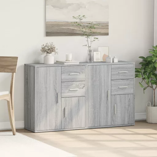 2 db szürke sonoma színű szerelt fa tálalószekrény 60x31x70 cm