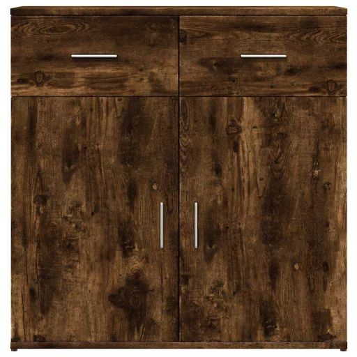 2 db füstös tölgy színű szerelt fa tálalószekrény 79x38x80 cm