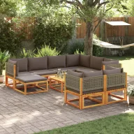   10 darabos akácfa és rattan kerti kanapégarnitúra párnákkal
