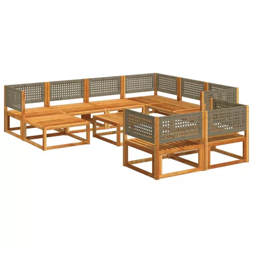 10 darabos akácfa és rattan kerti kanapégarnitúra párnákkal