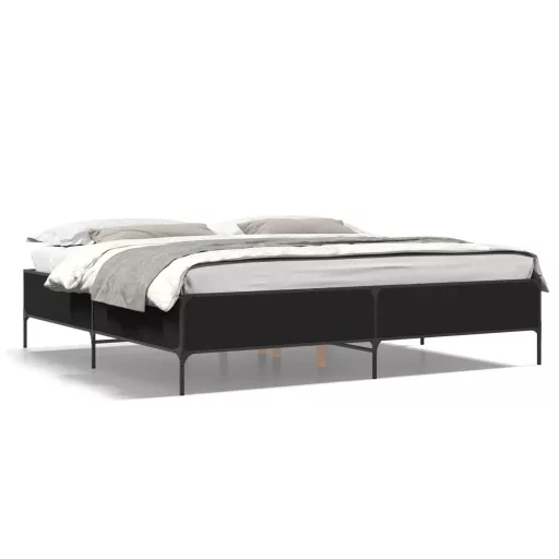 Fekete szerelt fa és fém ágykeret 200 x 200 cm