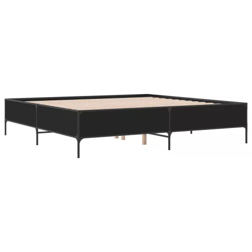 Fekete szerelt fa és fém ágykeret 200 x 200 cm
