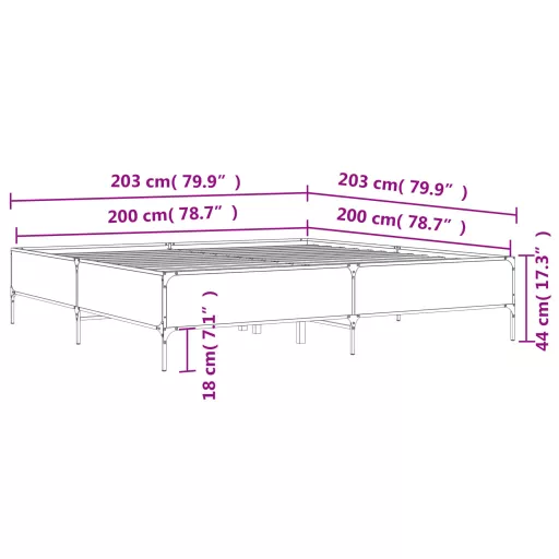 Fekete szerelt fa és fém ágykeret 200 x 200 cm