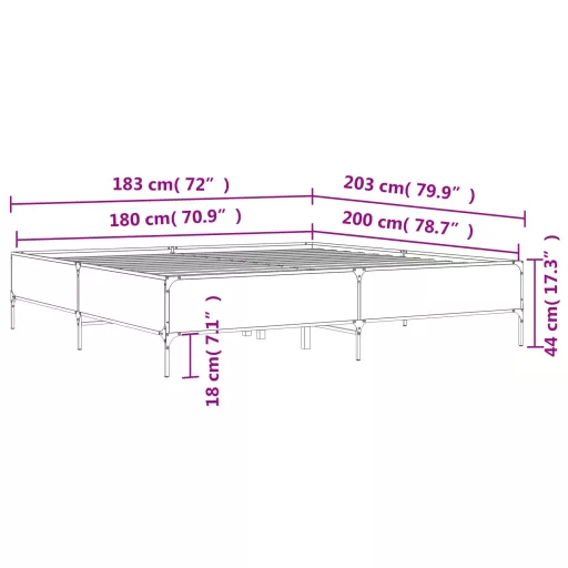 Sonoma tölgyszínű szerelt fa és fém ágykeret 180 x 200 cm