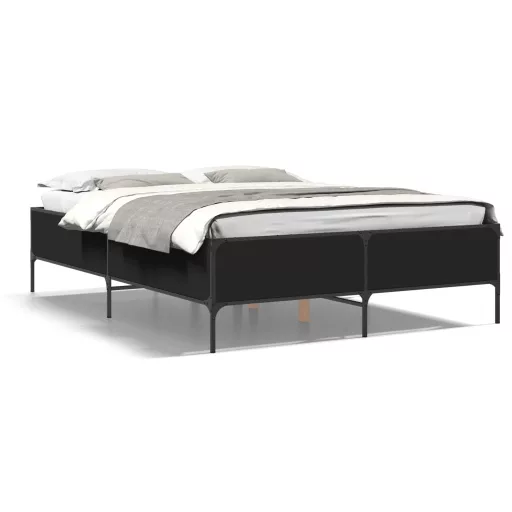 Fekete szerelt fa és fém ágykeret 140x190 cm