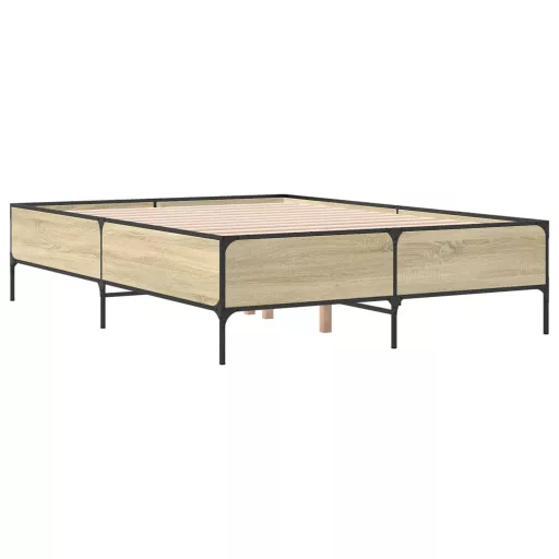 Sonoma tölgyszínű szerelt fa és fém ágykeret 140x190 cm